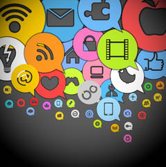 Aufkleber - Color media icons in abstract speech clouds