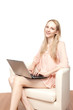 © one - Portrait of young beautiful smiling woman with laptop
