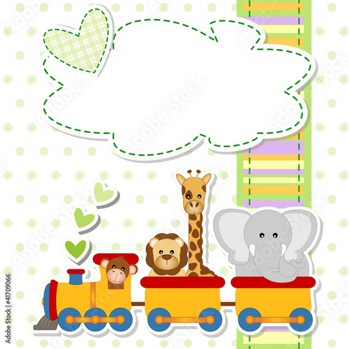 Nowoczesny obraz na płótnie baby shower - train - trenino con animali