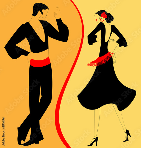 Board z aluminiowym obramowaniem Sylwetka para tancerz flamenco