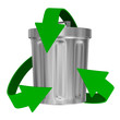 recycling arrows and garbage basket. Isolated 3d image