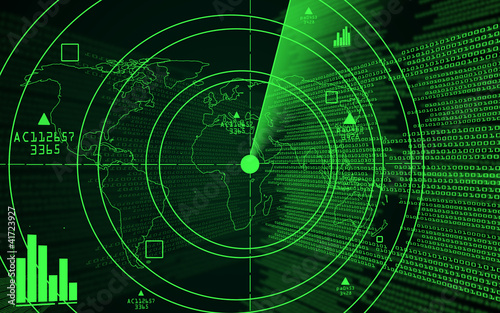 Board z aluminiowym obramowaniem Zielony radar z mapą świata