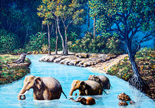 Elephant Crossing The River