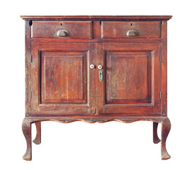 Wall Mural - Old wooden cabinet isolated on white background