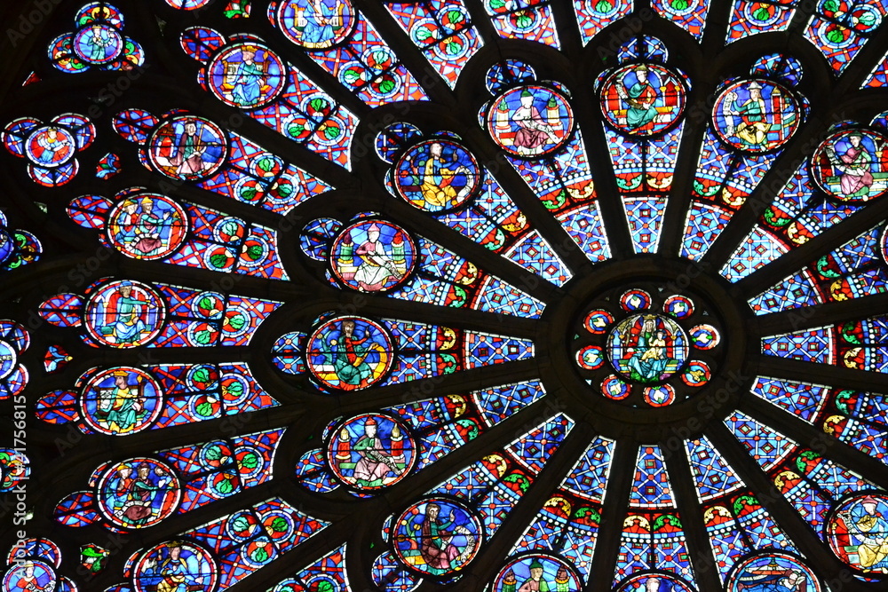 Beautiful stained glass window in Notre Dame - obrazy, fototapety, plakaty 
