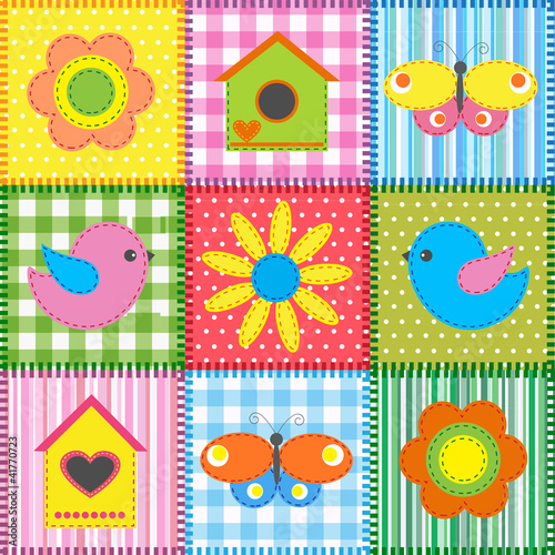 Tapeta ścienna Patchwork z birdhouse