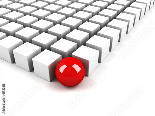 difference red sphere in cube group as individuality concept