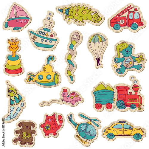 Tapeta ścienna na wymiar Baby Toys Stickers - for design and scrapbook - in vector