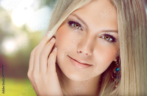 Fotografie, Tablou Portrait of beautiful young woman with blonde hair close-up