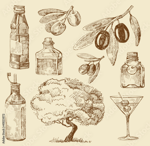 Obraz w ramie set doodle olive oil
