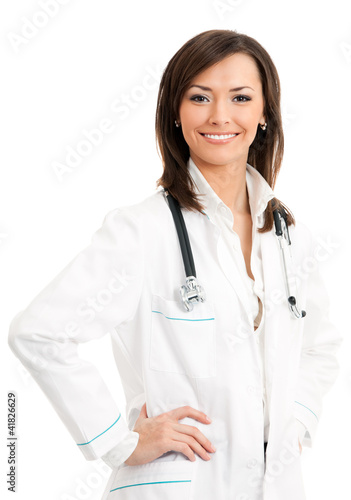  Plakaty o zdrowiu   szczesliwa-usmiechnieta-kobiety-lekarka-nad-bielem