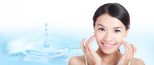 Skincare Woman Face With Water Drop Background