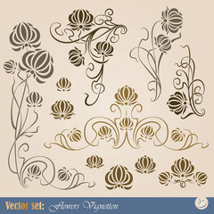 Wall Mural - set of plant elements for creating borders and frames