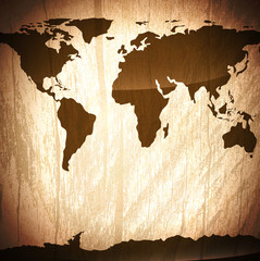 vintage wooden background with world map