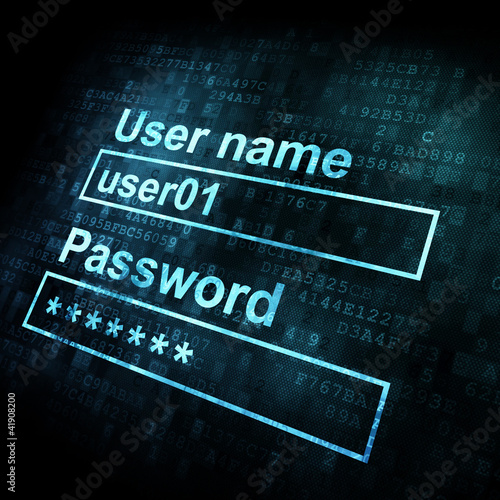 Fotografía Security conceprt: Login form on digital sreen