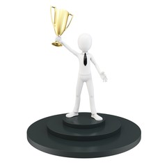 Wall Mural - 3d man businessman winner on pedestal