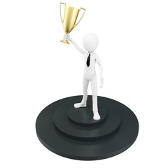 Wall Mural - 3d man businessman winner on pedestal