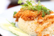 Thai food gourmet fried chicken with rice , khao mun kai tod in