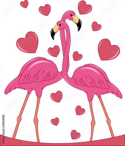 Fototapeta na wymiar Two enamoured flamingos