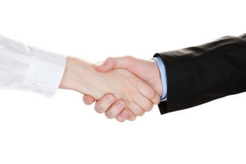 Wall Mural - Business handshake isolated on white