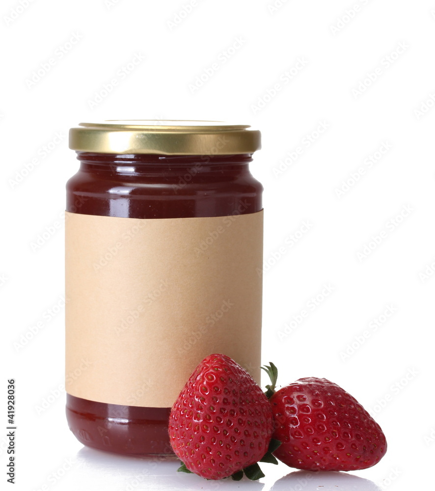 berry jam and strawberry isolated on white