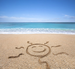 happy sun on the beach with clear sky