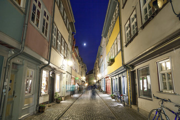 Houses on Kraemerbruecke - Merchants Bridge in Erfurt, Germany.