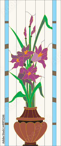 Obraz w ramie Vector illustration of "Stained Glass Irises"