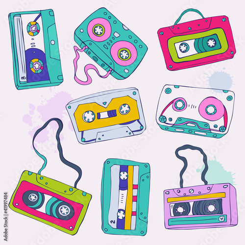 Obraz w ramie Set of retro cassette tapes
