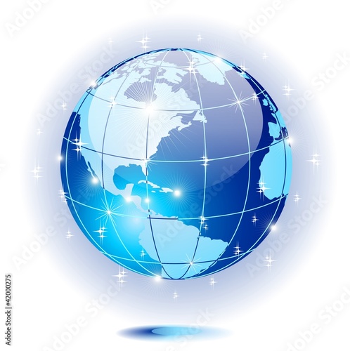 Mondo Globo Cristallo Blu-Crystal Blue World Globe-Vector