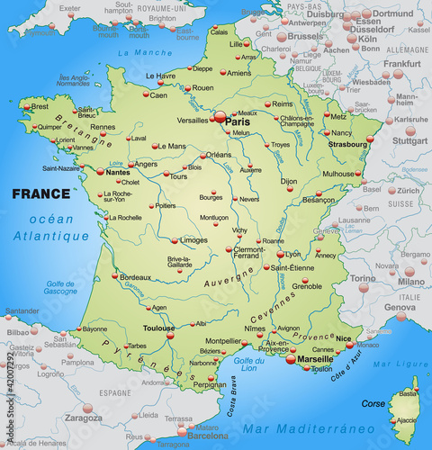 Map of France with neighboring countries Stock Vector | Adobe Stock