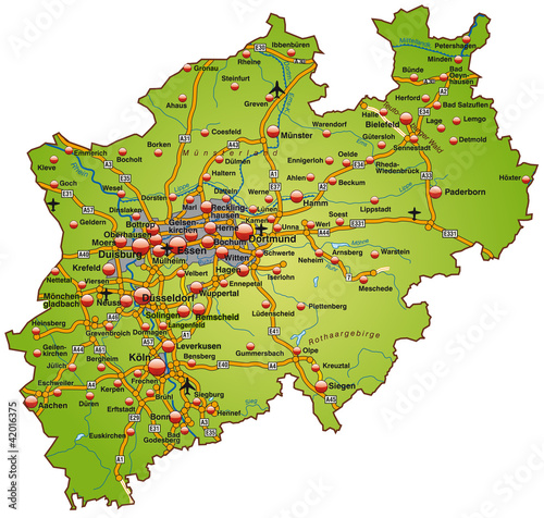 Board z aluminiowym obramowaniem Mapa Nadrenii Północnej-Westfalii