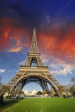 Fototapeta Boho - Dramatic Sky Colors above Eiffel Tower in Paris