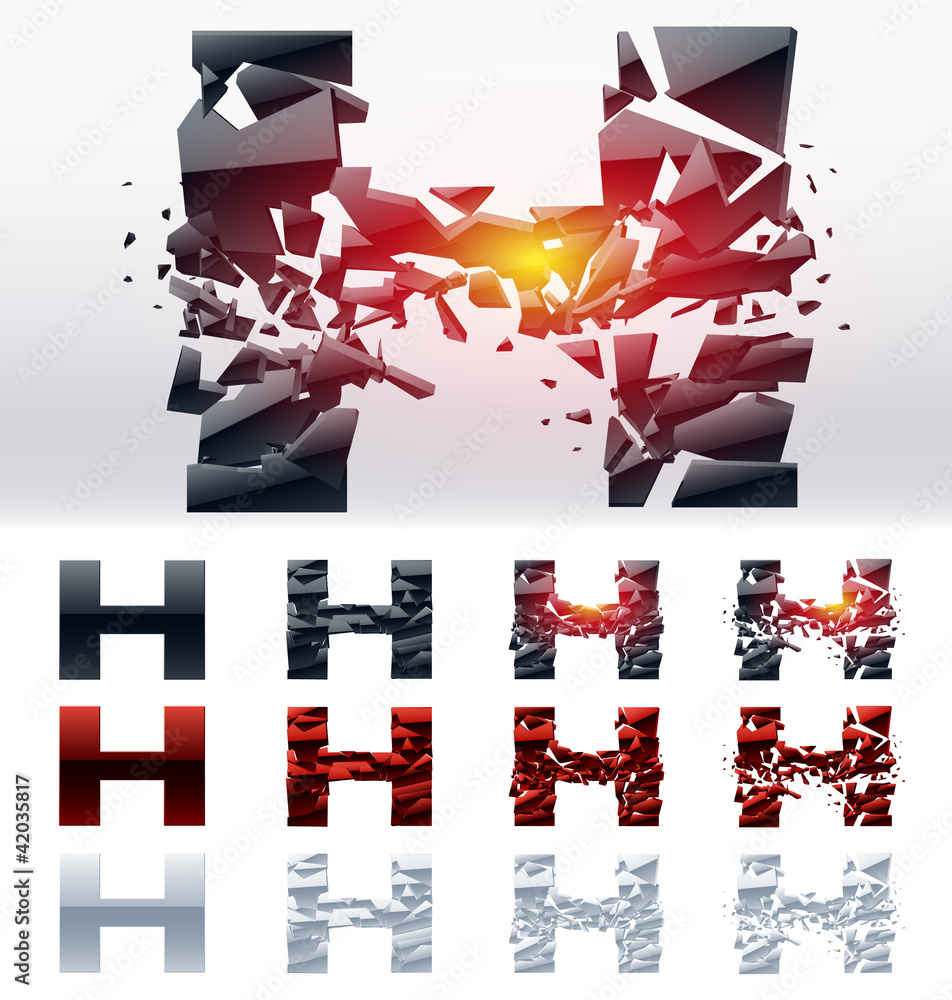 Exploding Letter H Vector letters set of a broken alphabet. Letter h Stock Vector | Adobe ...