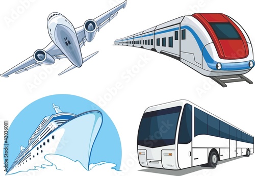 Fototapeta na wymiar Transportation Model - Airplane, Cruise Ship, Train, Bus