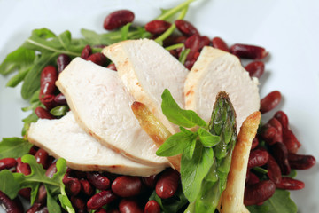 Sticker - Chicken breast with red beans and arugula