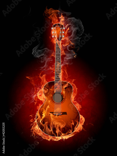 Plakat na papierze fotorealistycznym Płonąca gitara