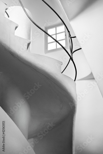 Obraz w ramie Casa Batllo interior.Stairs to the roof. Antonio Gaudi. BW