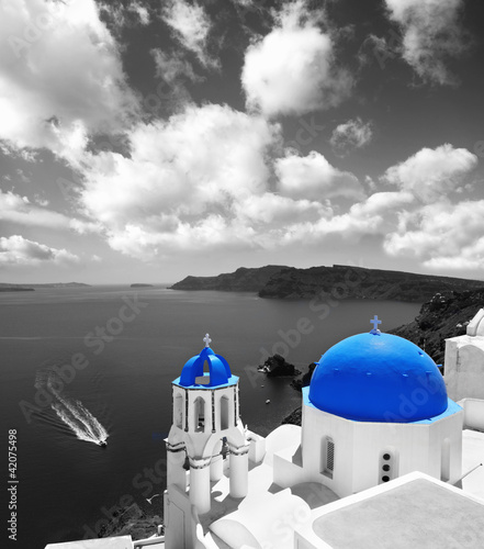 Naklejka na kafelki Santorini with Traditional Church in Oia, Greece