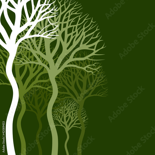 biale-drzewa-na-ciemnozielonym-tle-abstrakcyjna-grafika