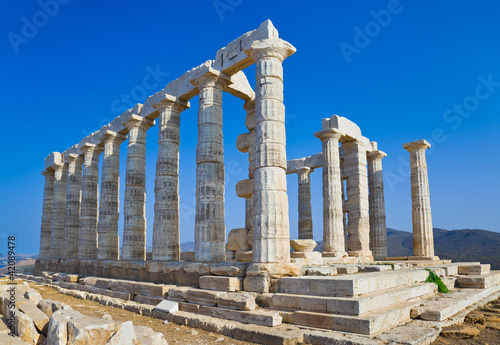 Board z aluminiowym obramowaniem Poseidon świątynia przy przylądku sounion blisko Athens, Greece