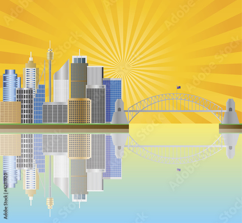 Obraz na płótnie canvas Sydney Australia Skyline z ilustracji promienie słońca