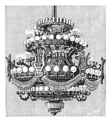 Wall Mural - chandelier of the opera of paris, vintage engraving.