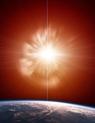 Wall Mural - red giant supernova with planet earth
