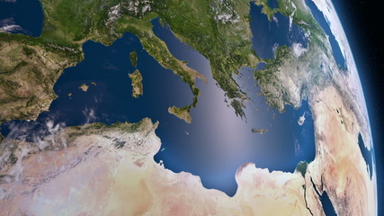Wall Mural - earth 3d view from space. mediterranean
