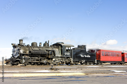 Board z aluminiowym obramowaniem Cumbres i toltec kolej wąskotorowa, antonito, colorado, nas