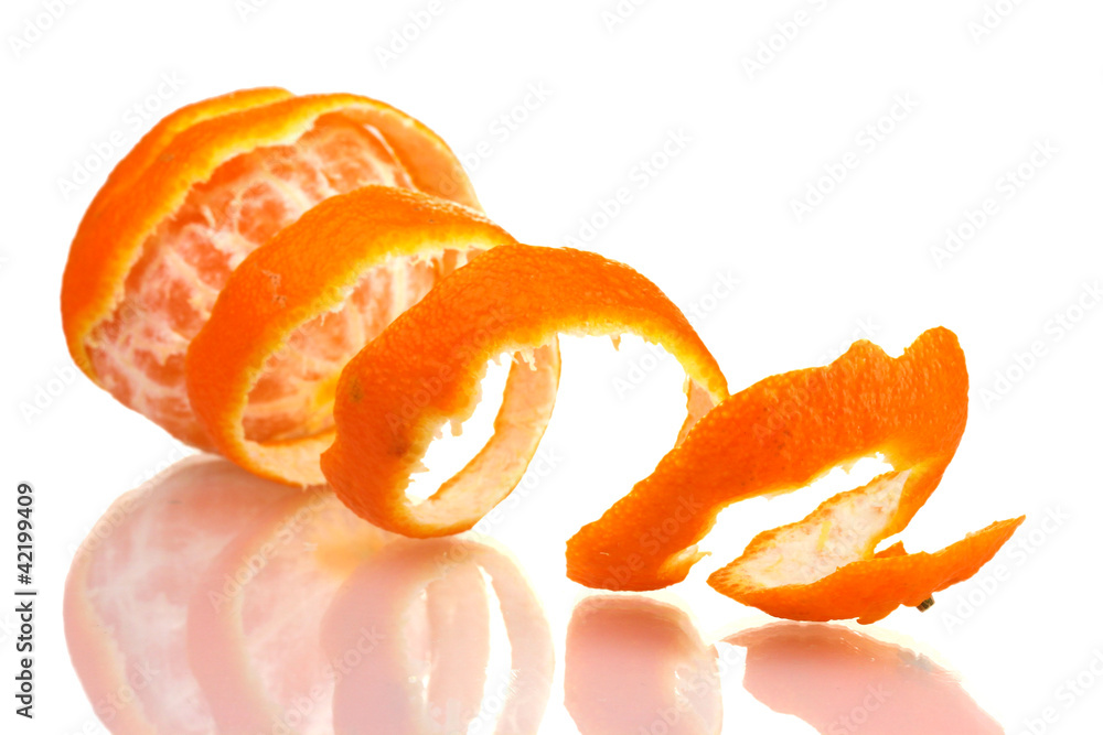 Ripe tasty tangerines with peel  isolated on white