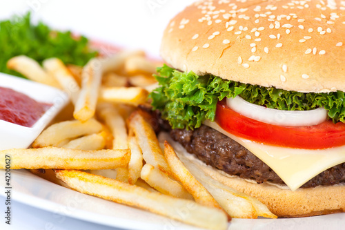 Board z aluminiowym obramowaniem Burger z frytkami