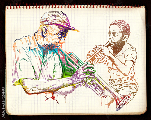 Naklejka dekoracyjna jazz men (hand drawing) - color variation