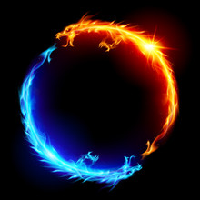 Blue And Red Fire Dragons